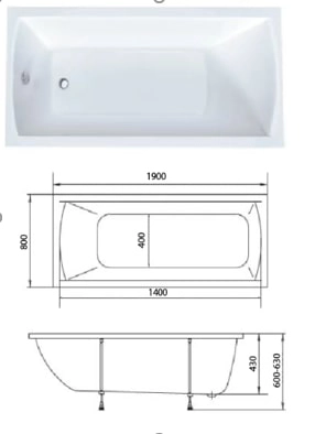 Ванна акрил MODERN MG 190x80-image-2
