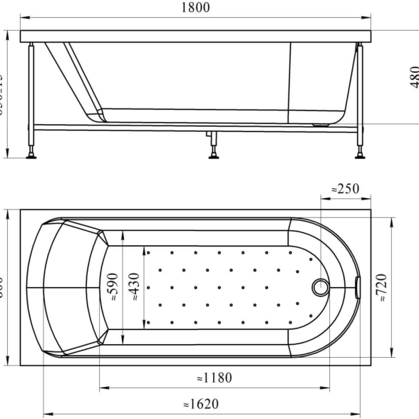 Ванна акрил. Радомир Николь 180*80 каркас+слив+экран-image-2