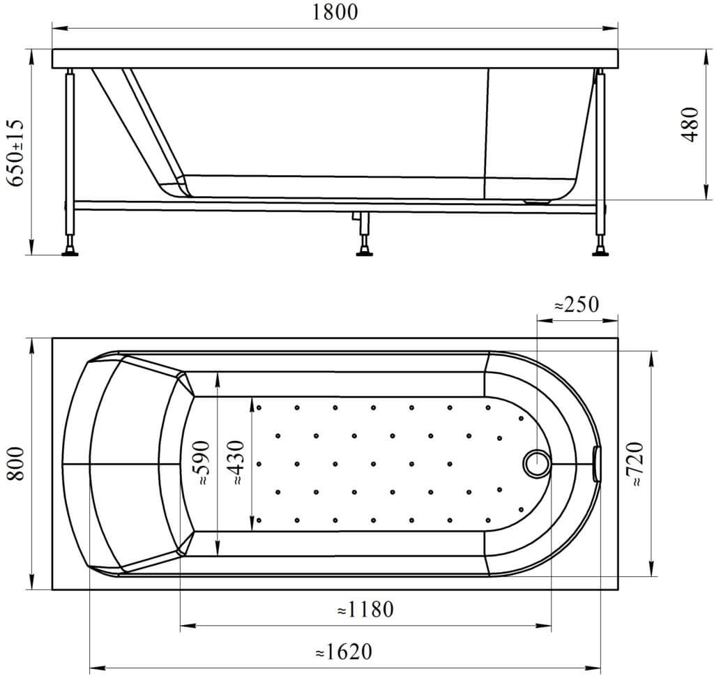 Ванна акрил. Радомир Николь 180*80 каркас+слив+экран-image-2