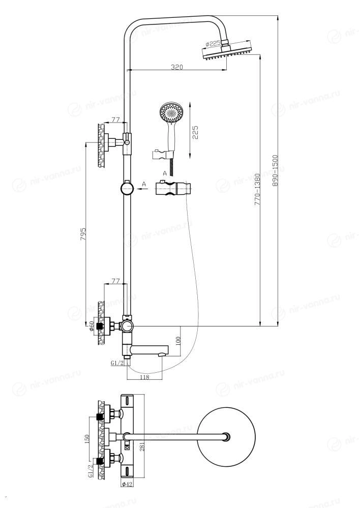 Душевая система Agger Thermo A2461100 термостат. пов.излив-image-1