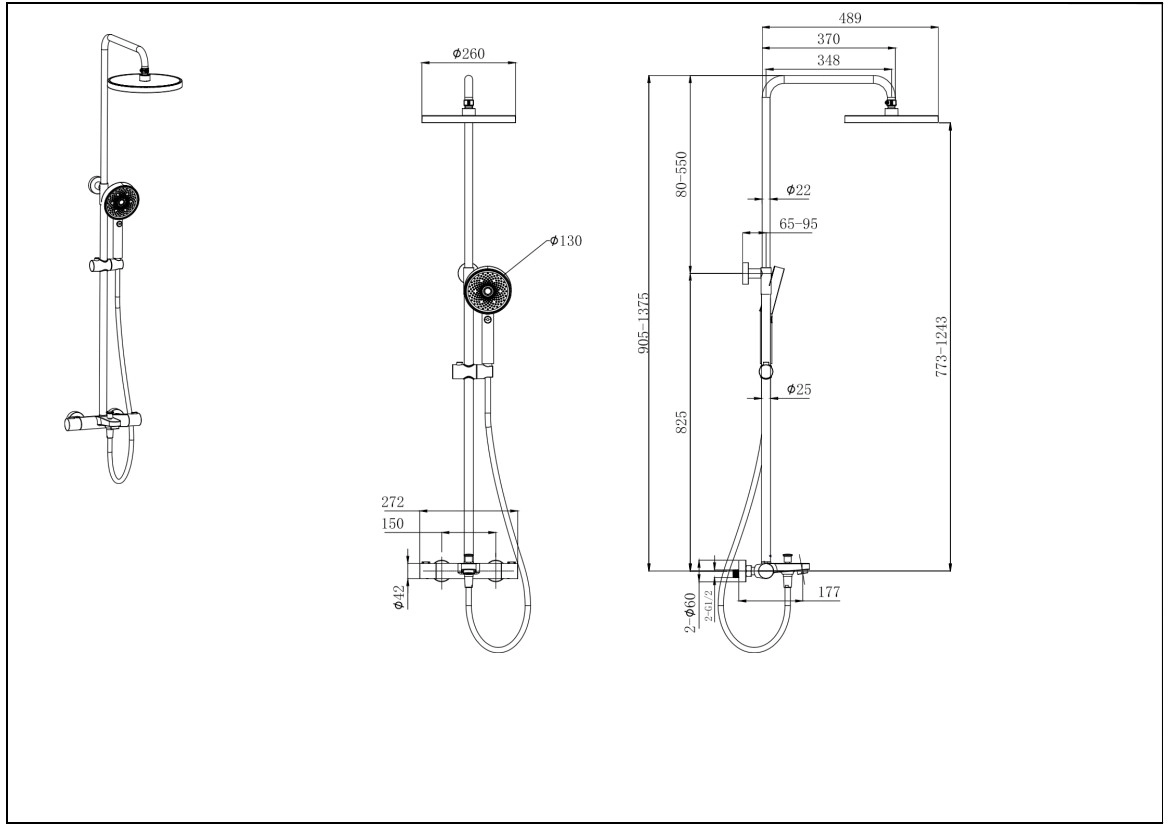 Душевая система AQUATEK Вега 3jet AQ2043MB черная матовая с термостатом-image-5
