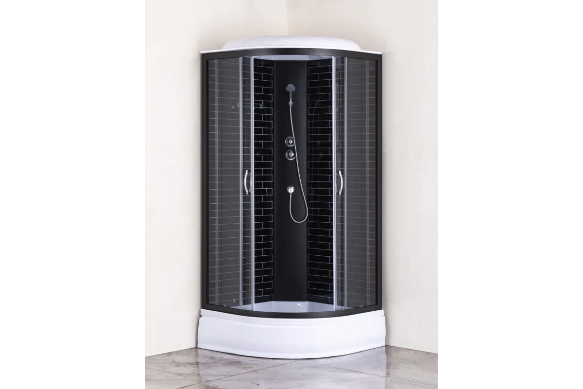 Кабина душ. Loranto CS-6610-25GB 100х100х215 черный кирпичный узор поддон 25 см-image-1