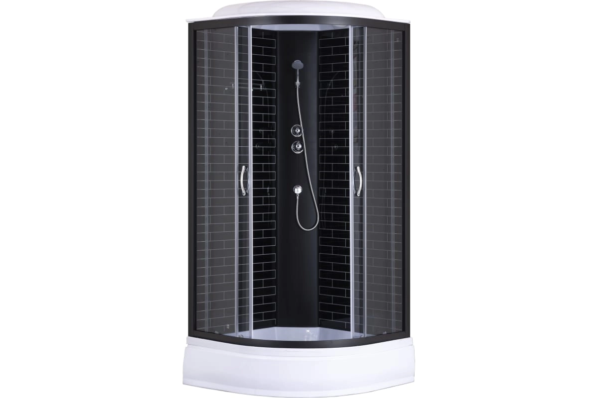 Кабина душ. Loranto CS-6610-25GB 100х100х215 черный кирпичный узор поддон 25 см