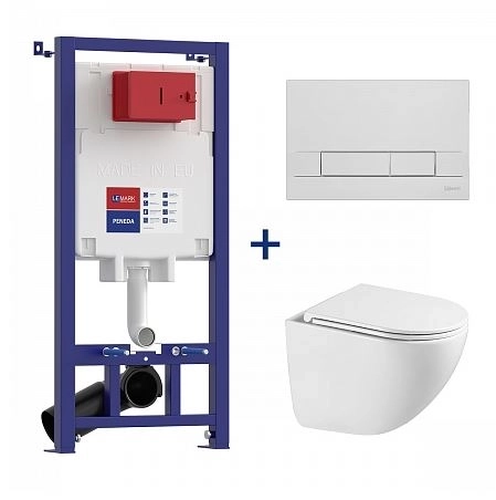 Сет: Инст.LEMARK PENEDA+кнопка ХРОМ ГЛ+унитаз GLAZER бел.гл