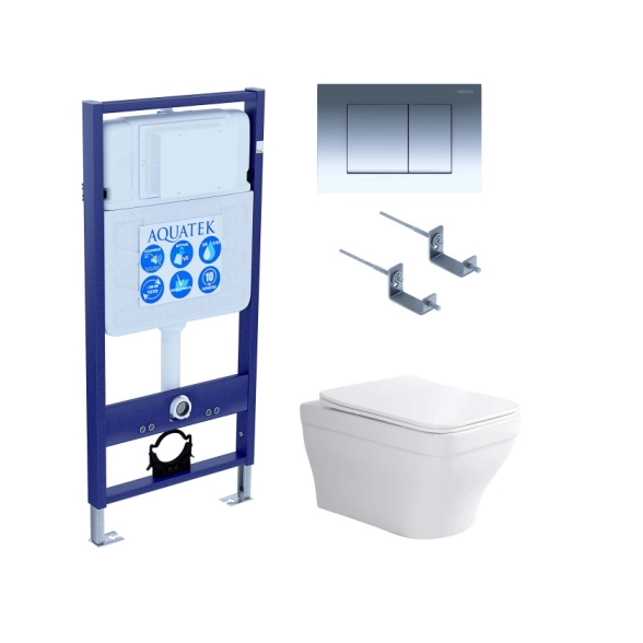 Сет 4в1 AQUATEK АМАДЕО-010: крепления KKI-0000002, кнопка KDI-0000010, унитаз AQ1163