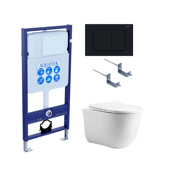 Сет 4в1 AQUATEK классик cm-012 рама INS-0000012, крепления KKI-0000002, кнопка KDI-0000012, унитаз AQ1112-00