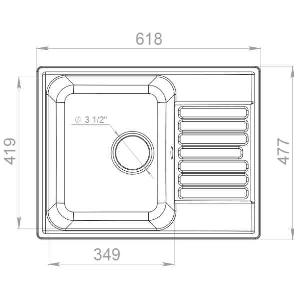 Мойка Granfest Quarz Eco Стандарт 13 620x480мм белый без сифона-image-2
