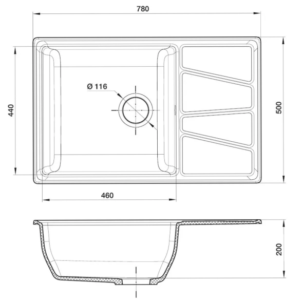 Мойка GRANFEST GF-V-780L 780*500мм чаша+крыло черный 308-image-2