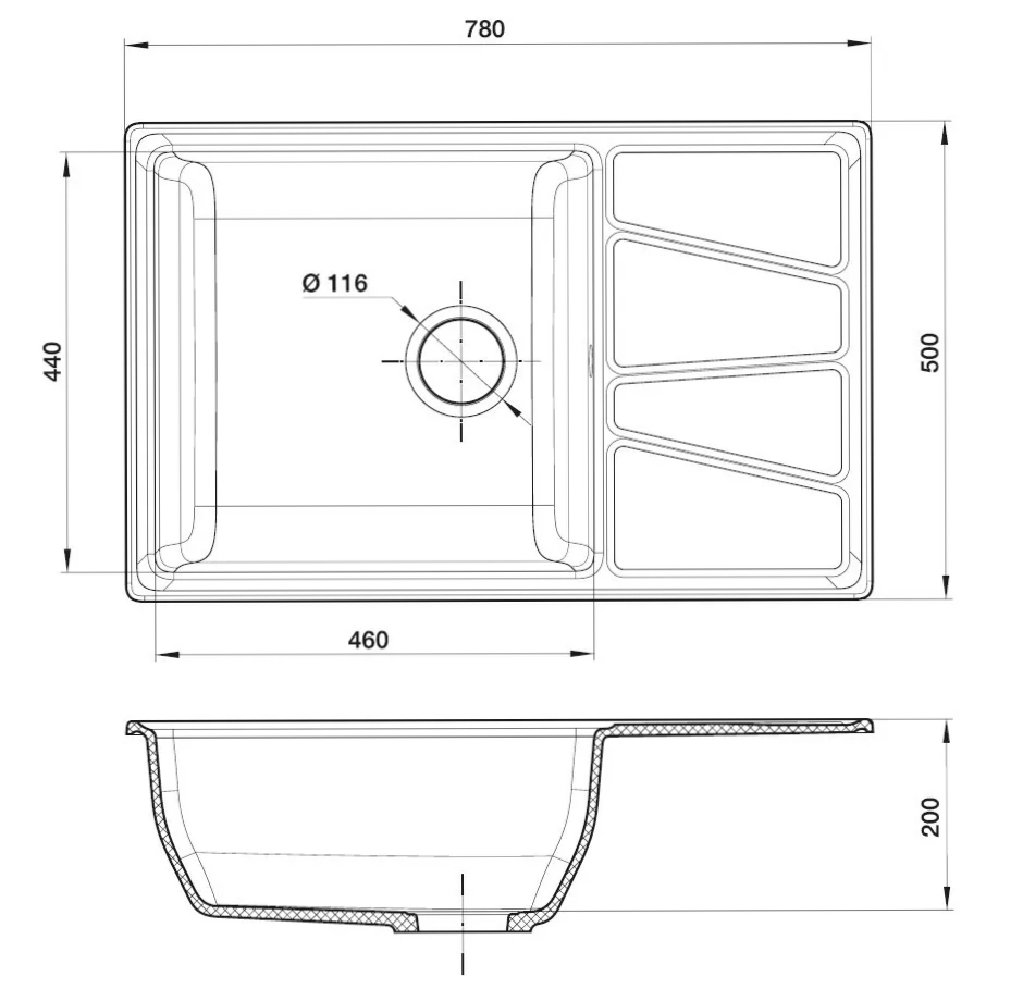 Мойка GRANFEST GF-V-780L 780*500мм чаша+крыло черный 308-image-2
