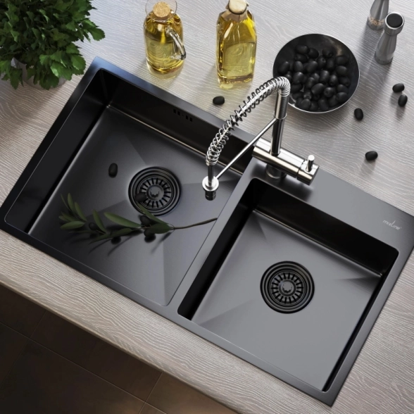 Мойка нерж. Mixline Pro наст. 72х40 вып3 1/2 2ч графит сифон-image-2