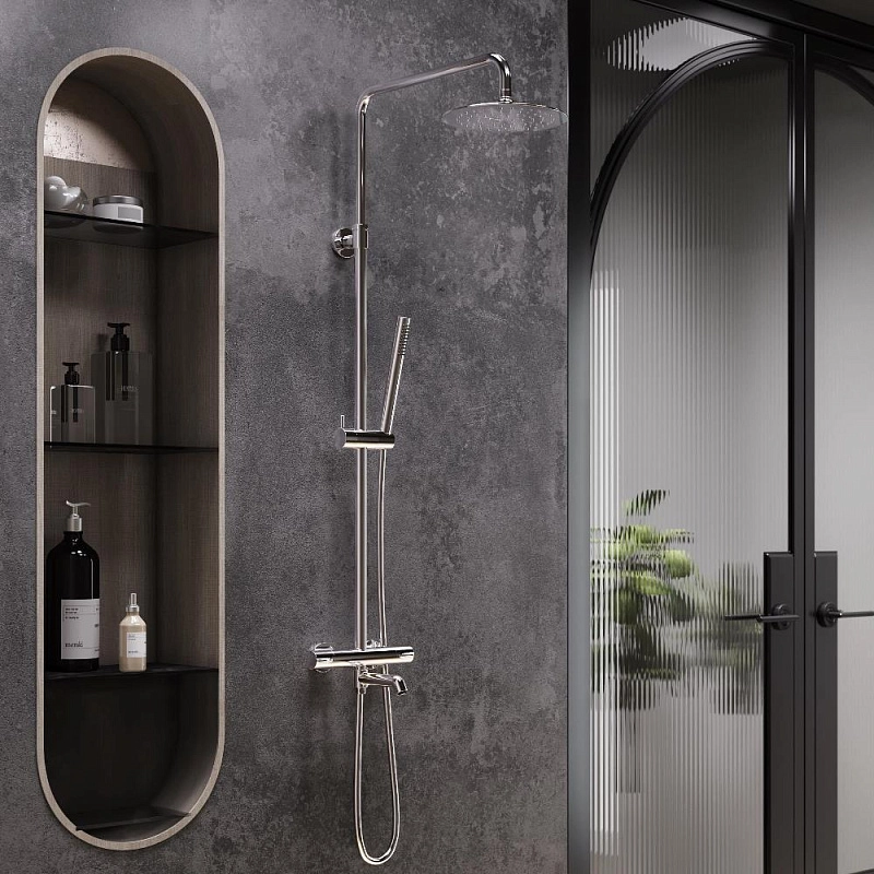 Душевая система Damixa Scandinavian Pure 936810000 стойка с тропическим душем, термостатом, смесителем, изливом, хром-image-1