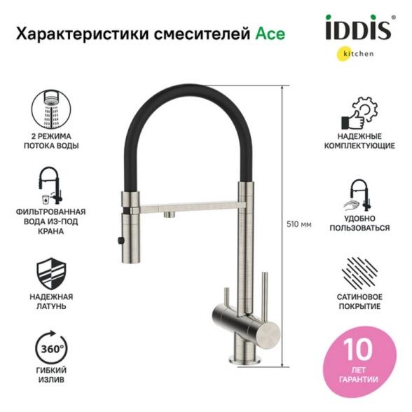 Смеситель в/м IDDIS Ace ACEBNFFi05 высок. 3в1 сатин-image-1