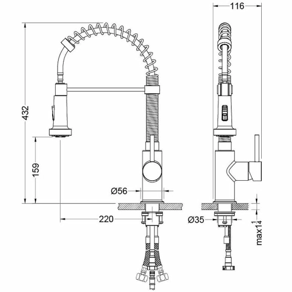 Смеситель для мойки AQUATEK Европа 2 jet (профессиональный) AQ1387CR-image-2
