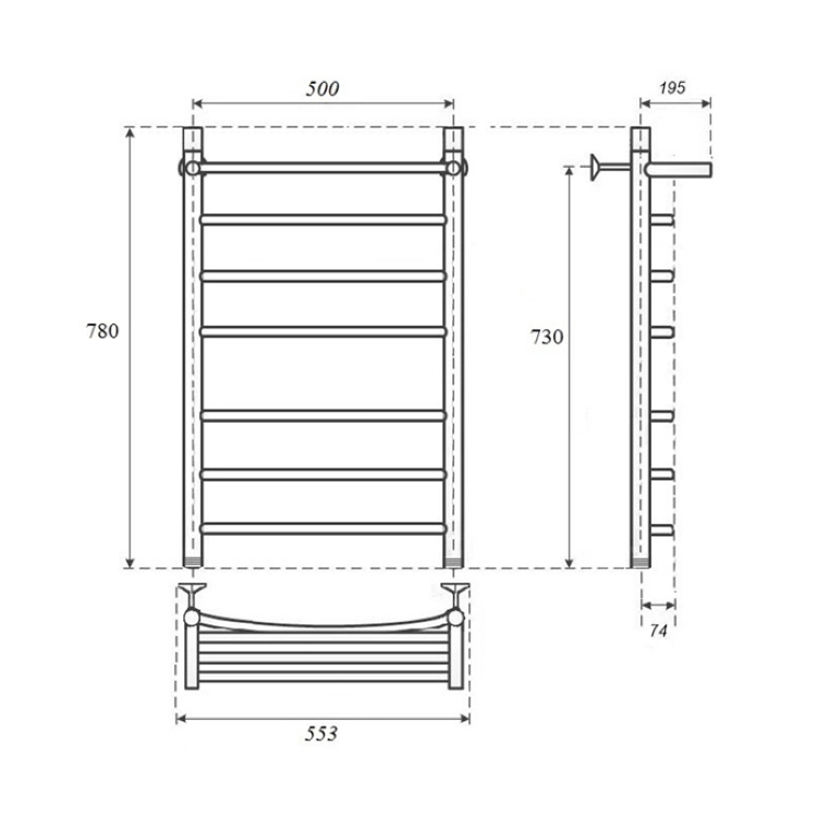 Пол/сушитель ZOX ЛЦ 80x50 ПОЛКА 7перекл. ДУГА ниж.подкл.-image-1