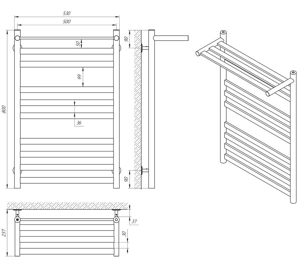 Пол/сушитель INDIGO Slim 80х50 1/2" c/п к-1 полиров. AUT-image-2