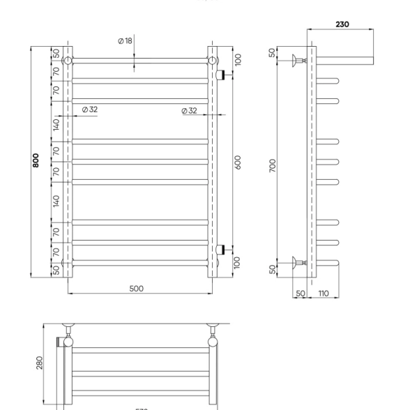 Пол/сушитель INDIGO Brace 80x50 с/п 1" бок.подкл.П к-2 полир.-image-3