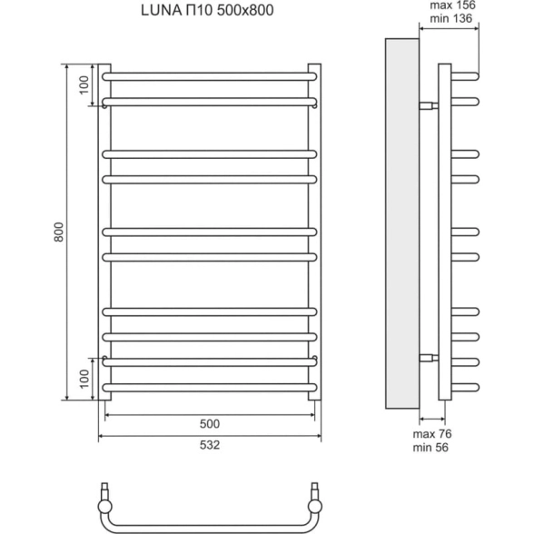 Полотенцесушитель водяной Lemark Luna LM41810 П10 500x800-image-3