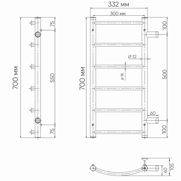 Пол/сушитель INDIGO Arc 70х30 б/п н/р 1" м/о 50 к-2 полир.-image-1