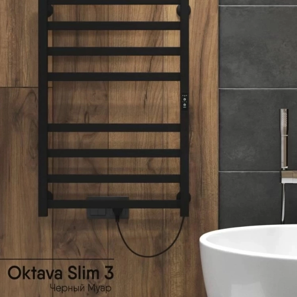 Полотенцесушитель электрический INDIGO Oktava Slim 80х50 R/L черный муар-image-2