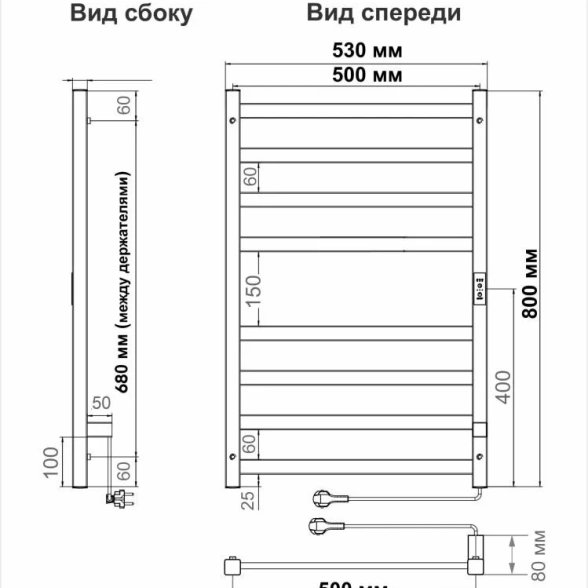 Полотенцесушитель электрический INDIGO Oktava Slim 80х50 R/L черный муар-image-3