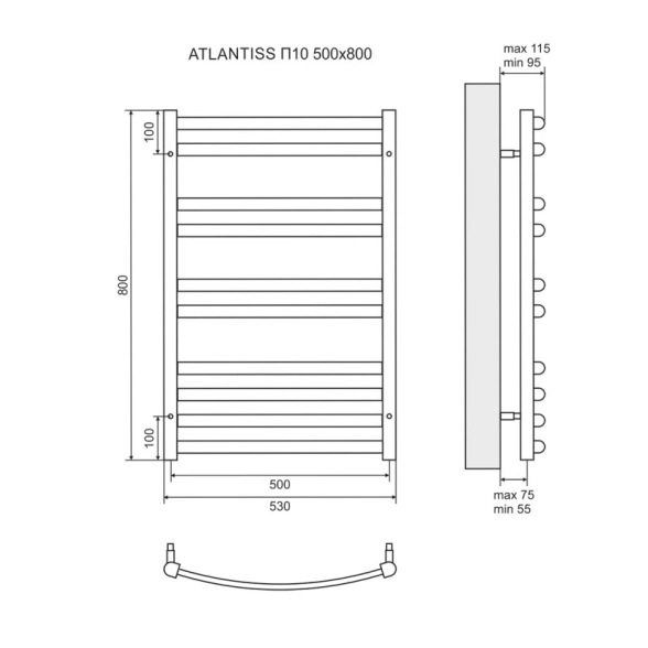 Полотенцесушитель электрический Lemark Atlantiss П10 LM32810REBL 500x800 черный-image-2