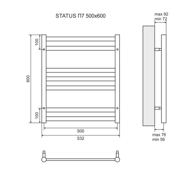 Полотенцесушитель электрический Lemark Status LM44607E П7 500x600-image-1