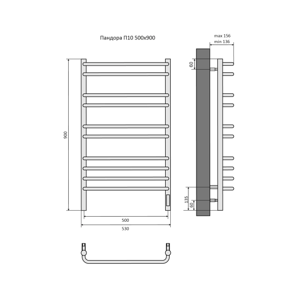 Полотенцесушитель электрический Aquatek Пандора П10 500x900 хром-image-1