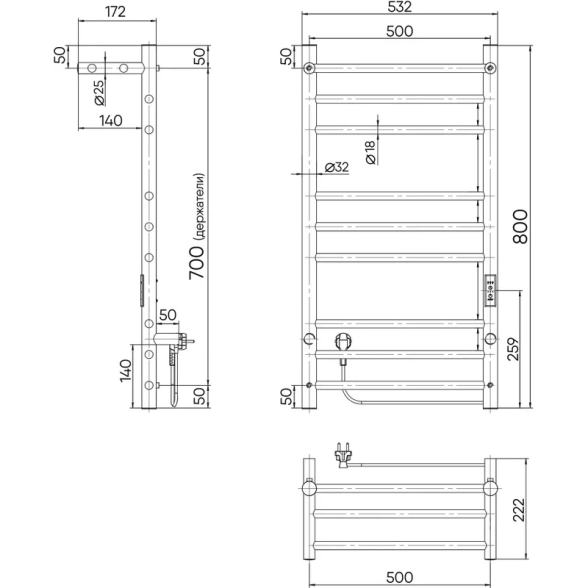 Полотенцесушитель электрический INDIGO Line Trinity 80x50 graphite metallic-image-2