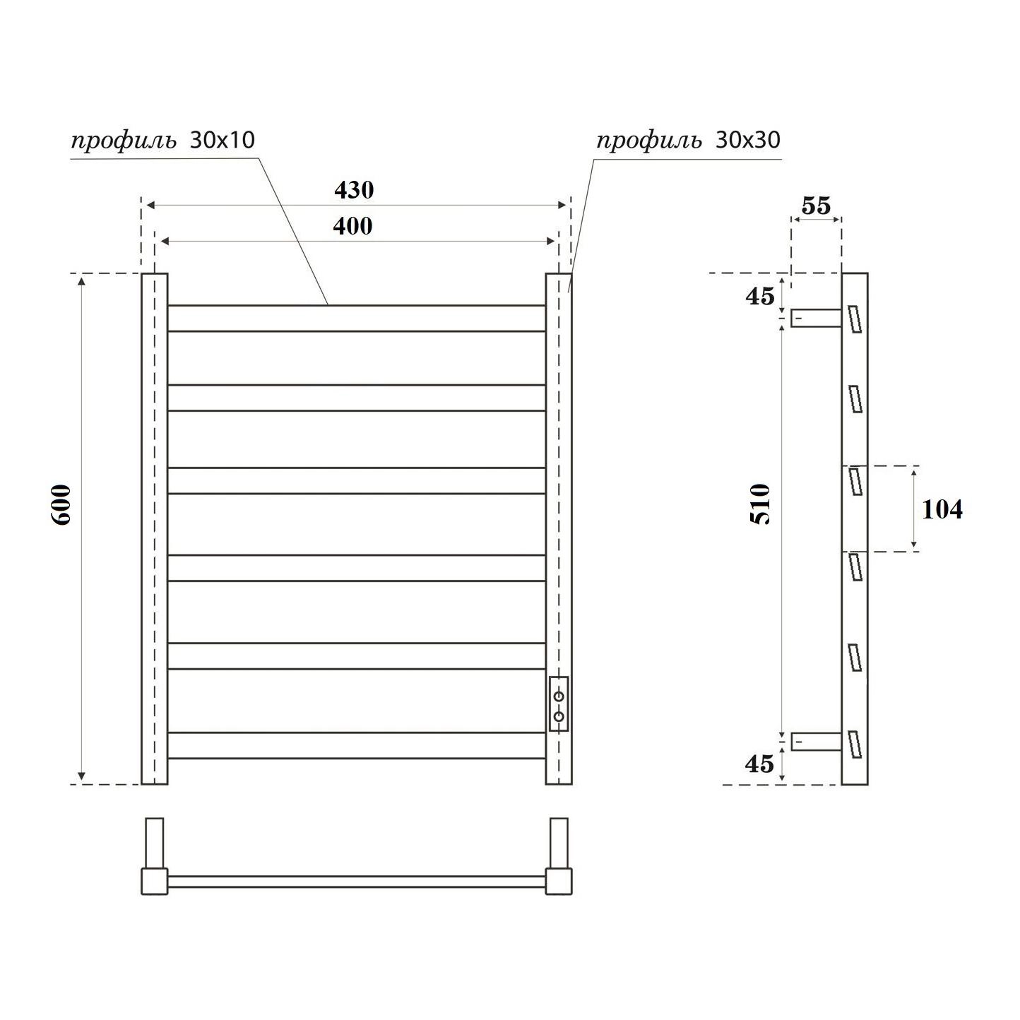 Полотенцесушитель Point Атлант П6 400*600 PN18846B черный-image-1
