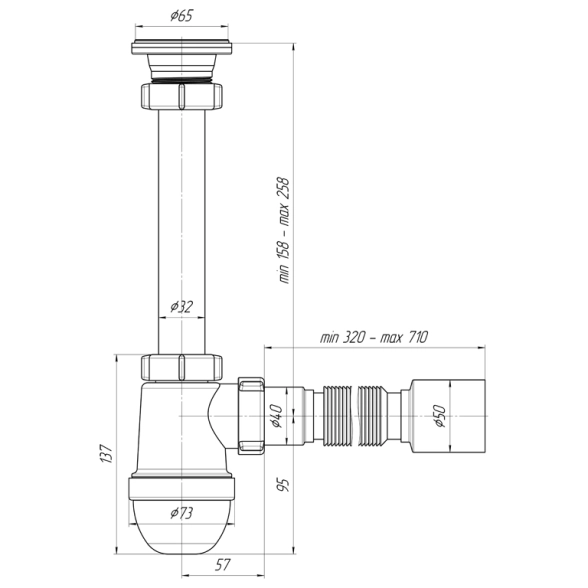 Сифон 1 1/4"х40 Ani c гофрой 40х50 С1010-image-2