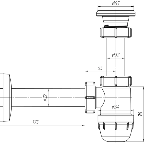 Сифон 1.1/4"х32 ANI ЮНГ с прям.трубой BM1003 АНИ пласт-image-2