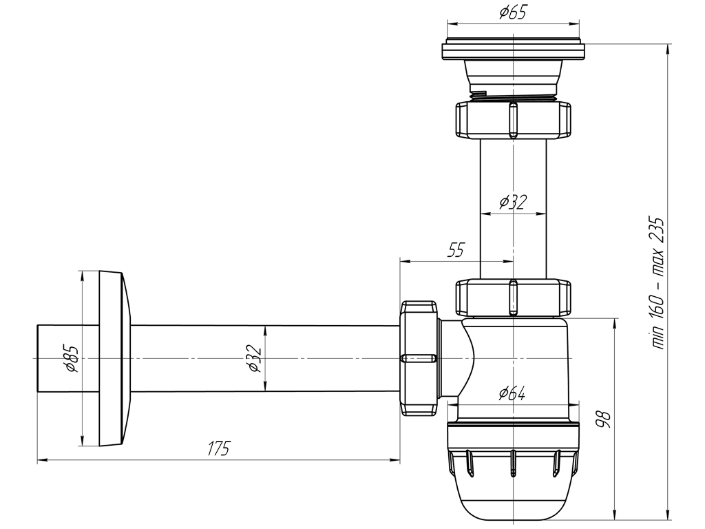 Сифон 1.1/4"х32 ANI ЮНГ с прям.трубой BM1003 АНИ пласт-image-2