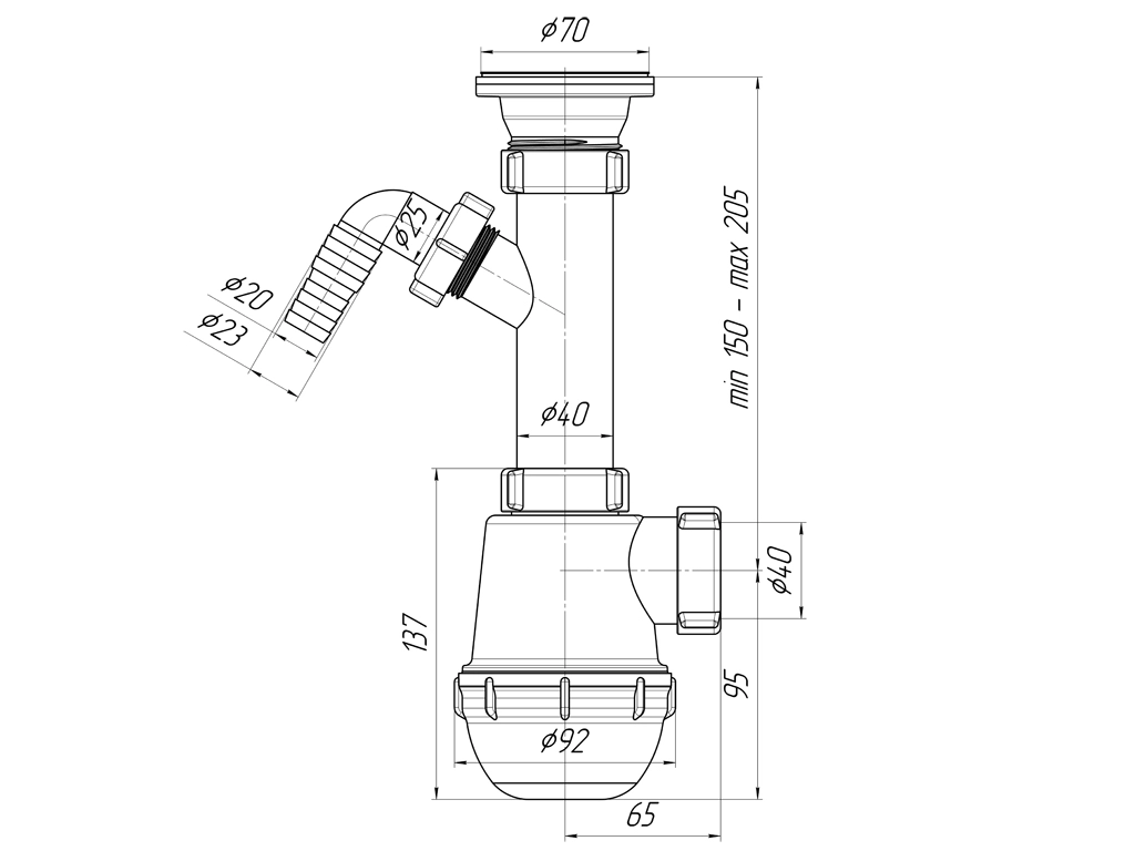 Сифон Ани Грот A1000 1 1/2*40 с отв.-image-2
