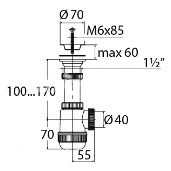 Сифон МИНИ Элит ВП 6740 1 1/2"-40 нержавеющая чаша-image-1