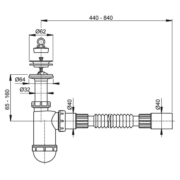 Сифон д/умыв. ALCAPLAST A41Flexi d40 нерж.реш-image-1