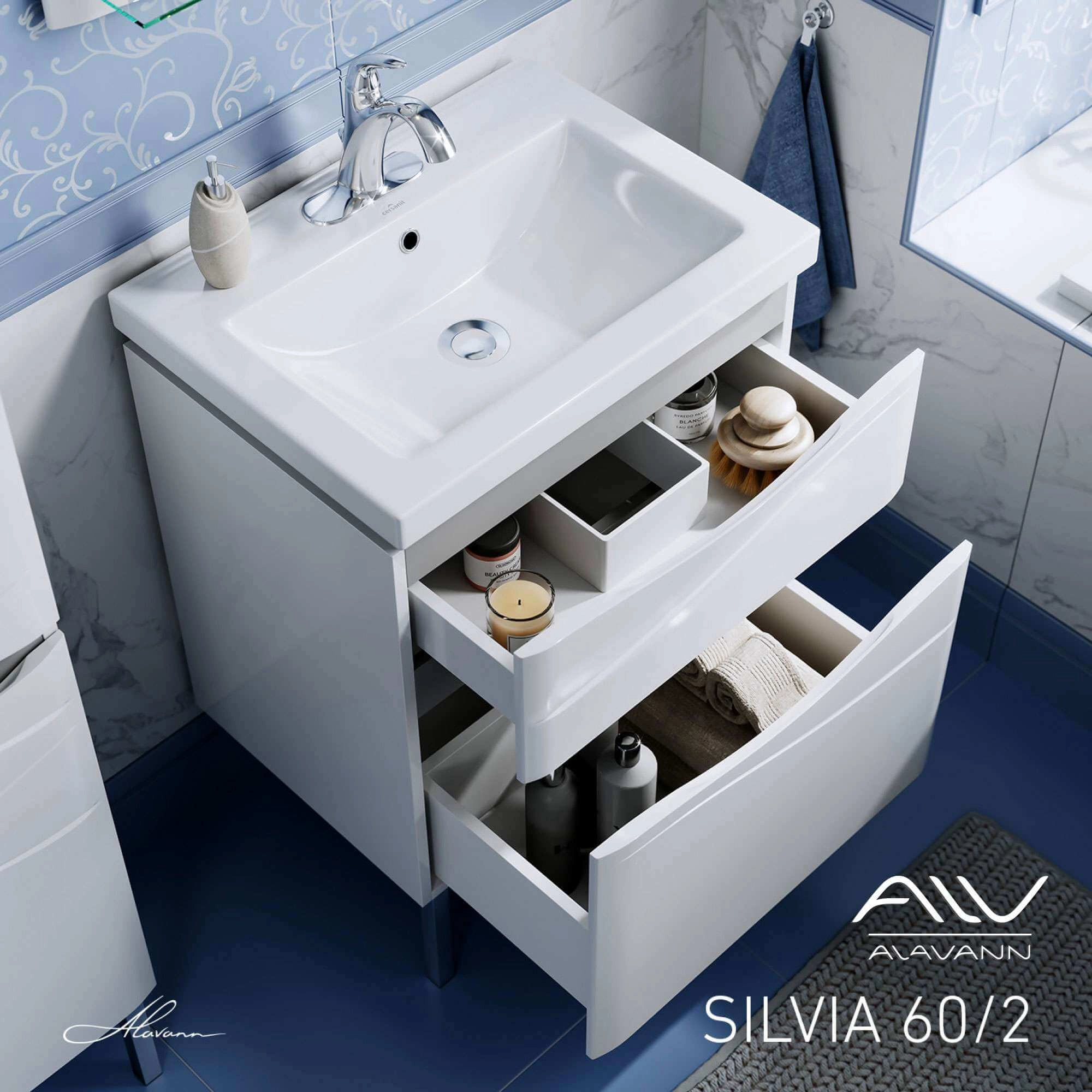 Тумба SILVIA-60/2 NEXT/COMO-60 белый/серебр./метал Аляванн-image-1