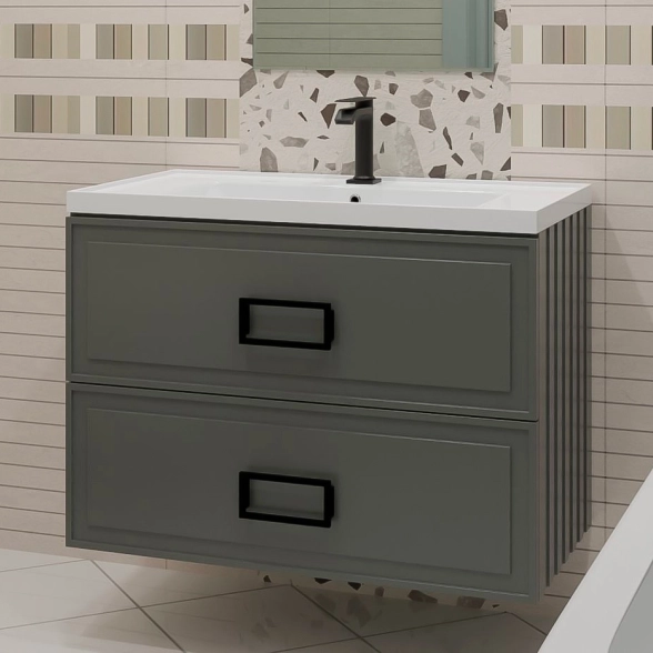 Тумба Cubo Grigio Twin 80см серая матовая с черными ручками