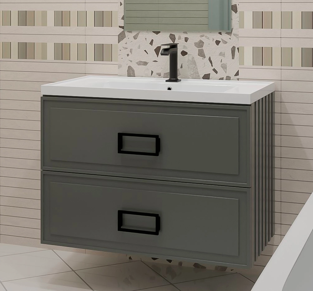 Тумба Cubo Grigio Twin 80см серая матовая с черными ручками