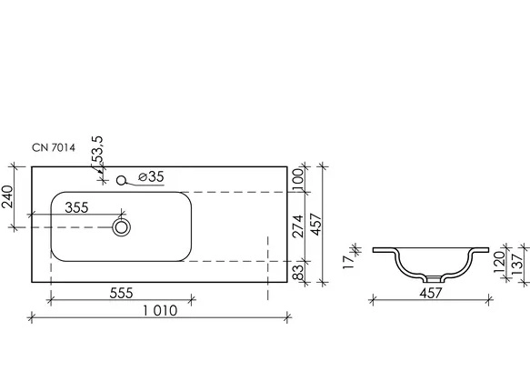 Умывальник накладной Element CN7014 прямоугольный 1010x457x137 чаша слева-image-2
