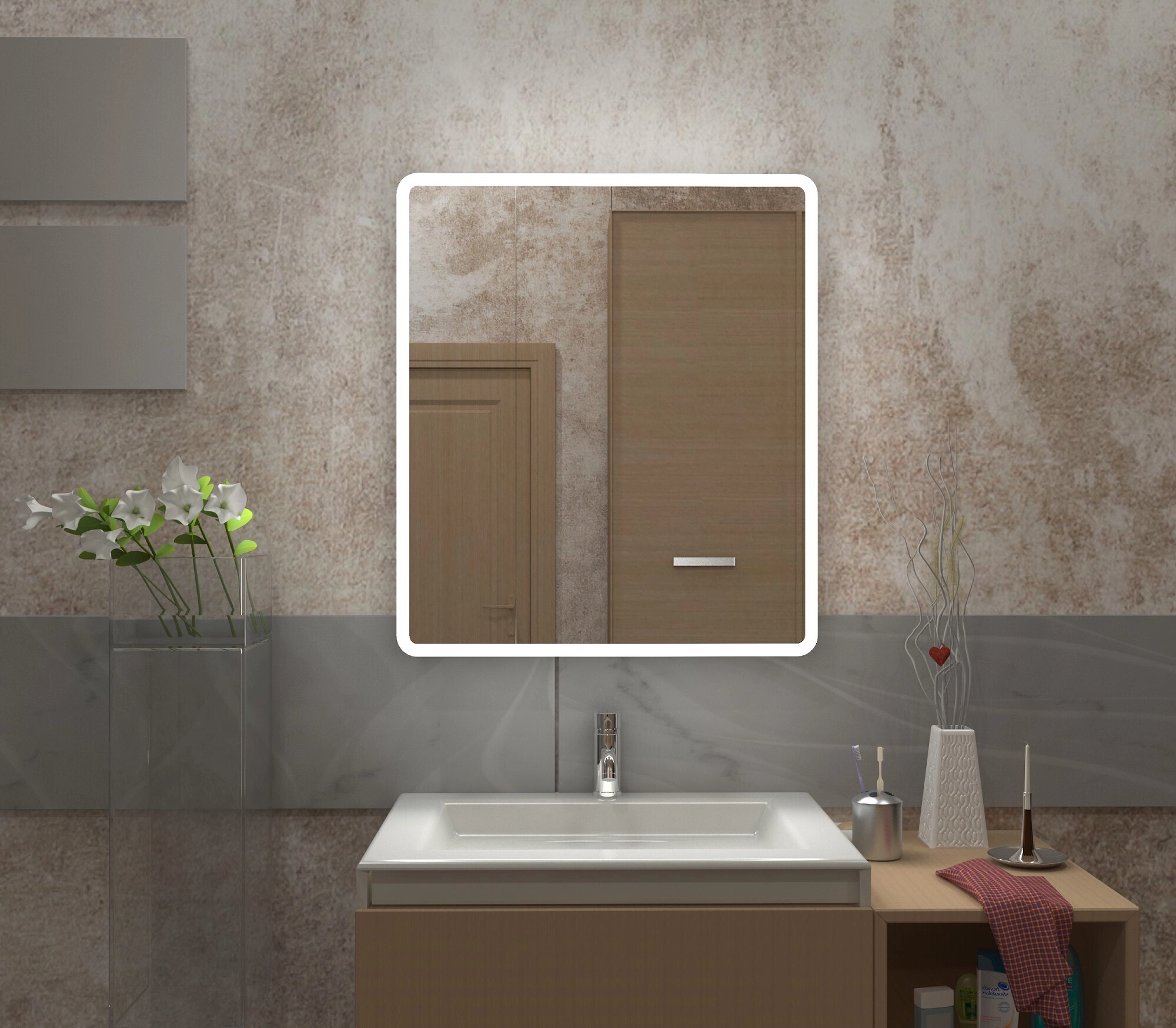 Зеркало-шкаф Emotion LED 700x800 датчик движ.