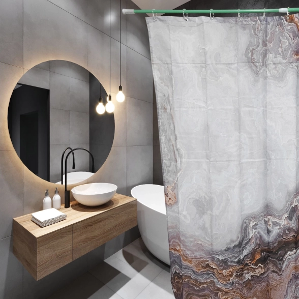 Штора д/ван SANTREK HOME 180х180 Polyester 20089 с/кол.кор/мрам П202