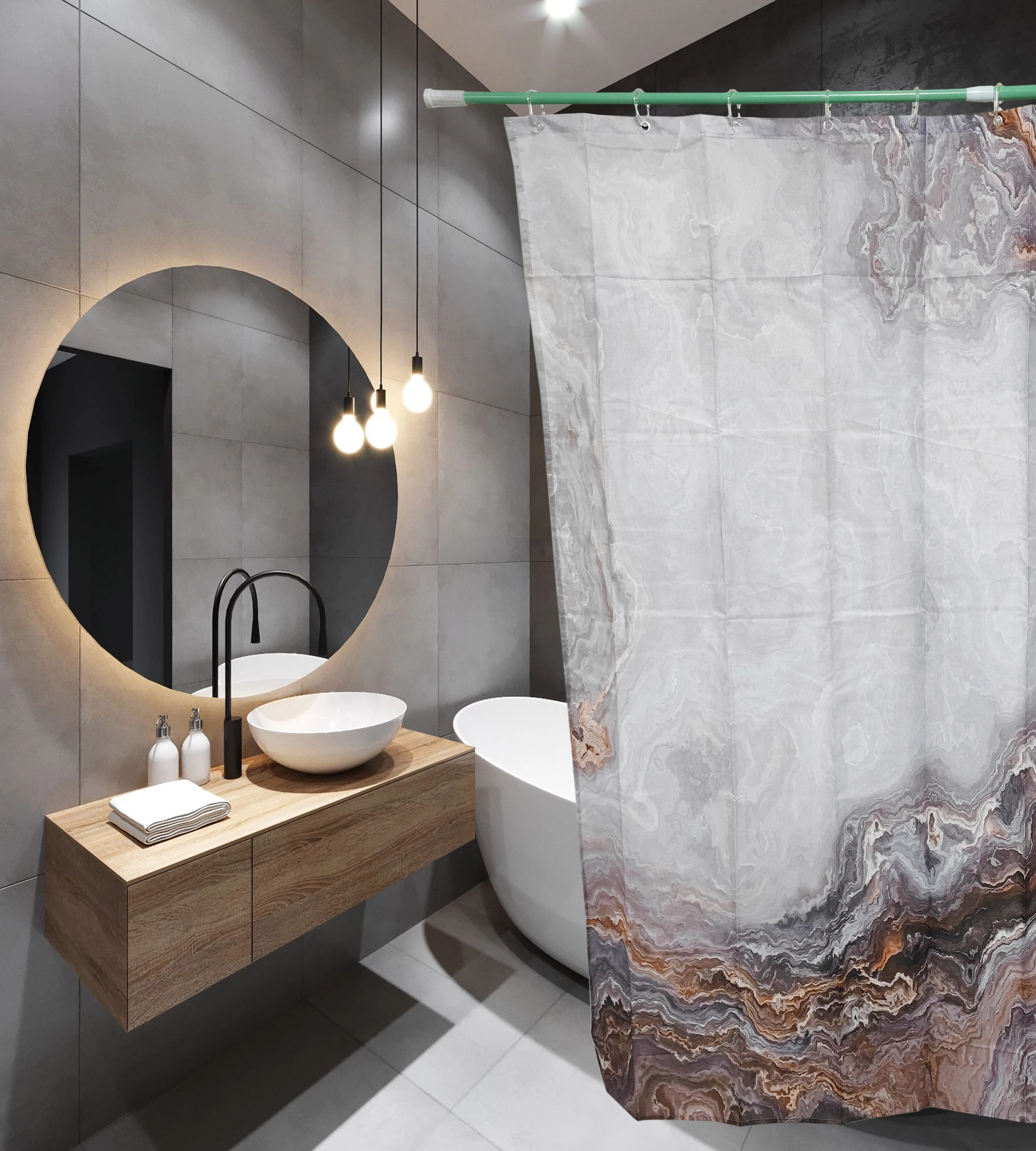 Штора д/ван SANTREK HOME 180х180 Polyester 20089 с/кол.кор/мрам П202