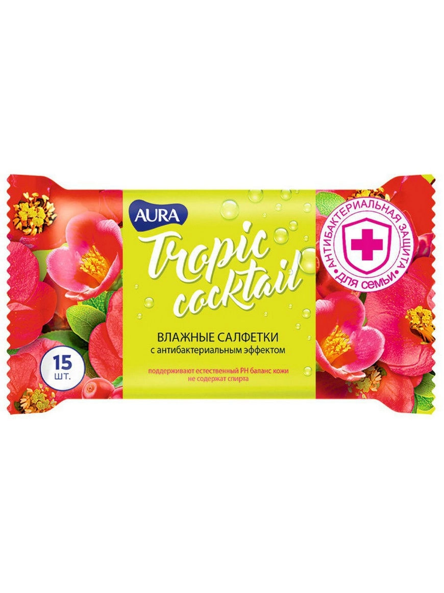 Салфетки влаж. AURA Tropic cocktail 15шт