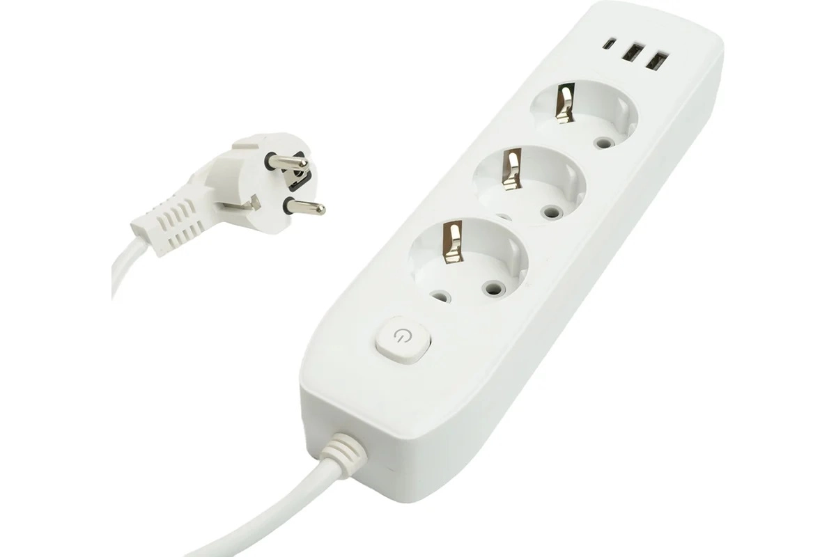 Удлинитель STEKKER Home 3м с/з 3м HM08-33-02 белый-image-1