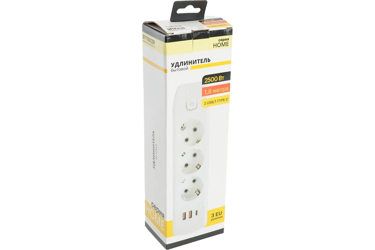 Удлинитель STEKKER Home 3м с/з 3м HM08-33-02 белый