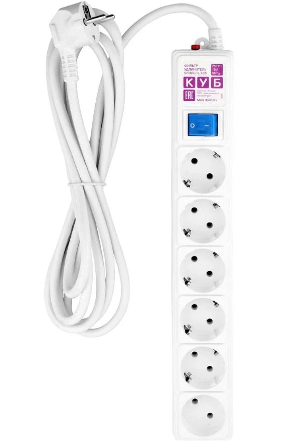 Сетевой фильтр Power Cube 6*5м с з/к белый