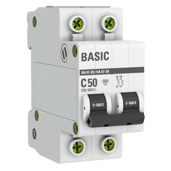 Автоматический выключатель EKF Basic BA47-29 2P 50A(C) 4,5kA