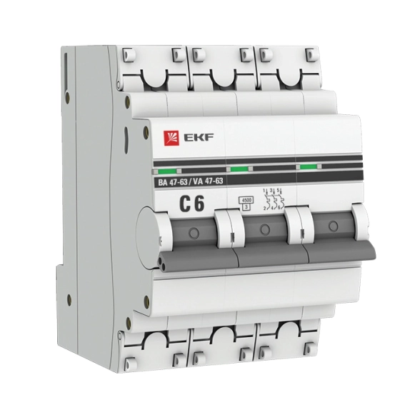 Автоматический выключатель EKF PROxima BA47-63 3P 6А(C) 4,5kA