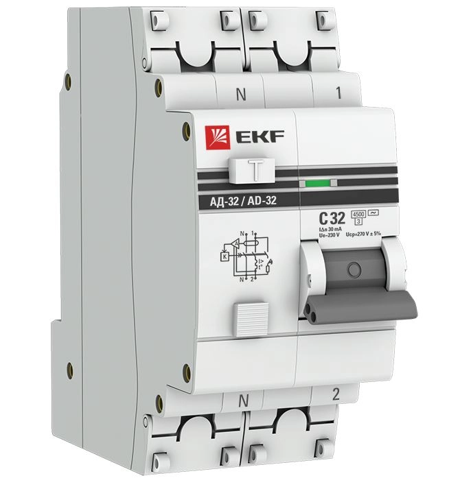 Диф.авт EKF PROxima АД-32 1P+N 32А 30мА 4,5кА