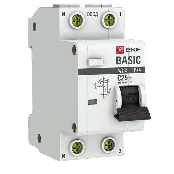 Диф.авт EKF Basic АД-12 1P+N 25А 30мА 4,5кА